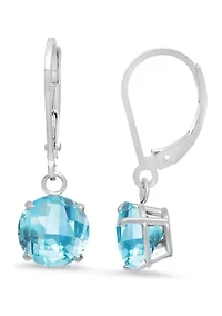 Sterling Silver Round Checkerboard Cut Swiss Blue Topaz Leverback Earrings 
