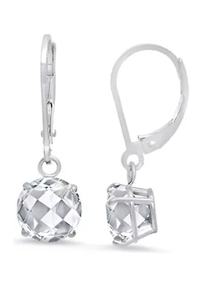 Sterling Silver Round Checkerboard Cut 4.1 ct. t.w. White Topaz Lever Back Earrings (8 Millimeter)