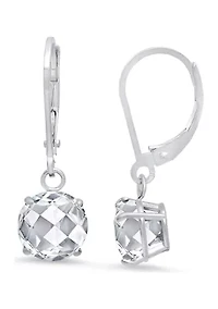 Sterling Silver Round Checkerboard Cut 4.1 ct. t.w. White Topaz Lever Back Earrings (8 Millimeter)