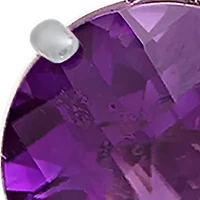 10K Gold Round Checkerboard Cut Amethyst Leverback Earrings