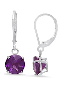 10K Gold Round Checkerboard Cut Amethyst Leverback Earrings