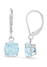 10K White Gold Round Checkerboard Cut 2.6 ct. t.w. Aquamarine Lever Back Earrings (8 Millimeter)
