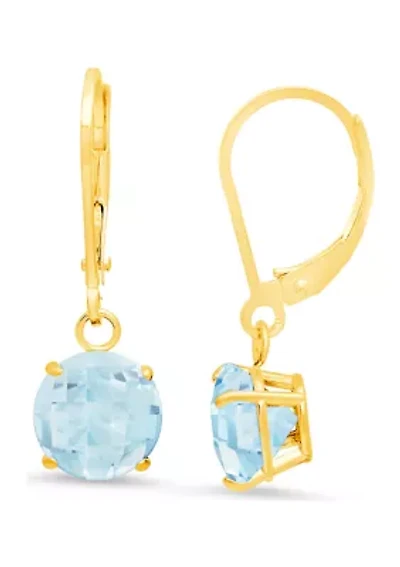 10K Yellow Gold Round Checkerboard Cut 2.6 ct. t.w. Aquamarine Leverback Earrings (8 Millimeter)