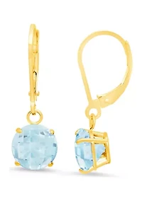 10K Yellow Gold Round Checkerboard Cut 2.6 ct. t.w. Aquamarine Leverback Earrings (8 Millimeter)