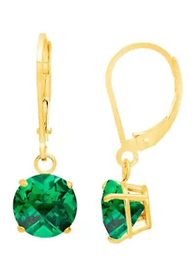 10K Yellow Gold Round Checkerboard-Cut 2.9 ct. t.w. Lab Created Emerald Lever Back Earrings (8 Millimeter)