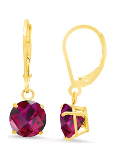 10K Yellow Gold Round Checkerboard Cut Created Ruby Leverback Earrings 