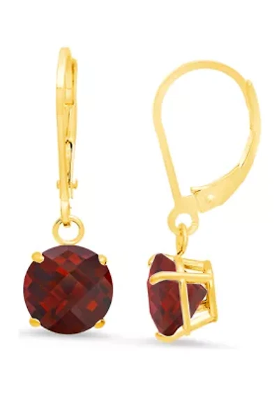 10K Yellow Gold Round Checkerboard-Cut 4.5 ct. t.w. Garnet Lever Back Earrings (8 Millimeter)