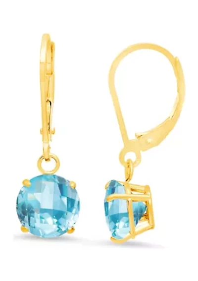 10K Yellow Gold Round Checkerboard-Cut 4.1 ct. t.w. Swiss Blue Topaz Lever Back Earrings (8 Millimeter)