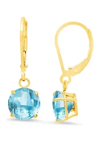 10K Yellow Gold Round Checkerboard-Cut 4.1 ct. t.w. Swiss Blue Topaz Lever Back Earrings (8 Millimeter)