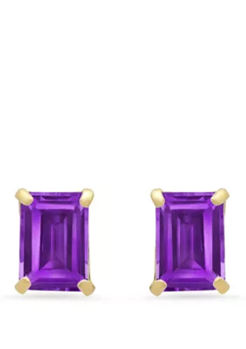 14k White Gold Solitaire Emerald-Cut Birthstone Stud Earrings