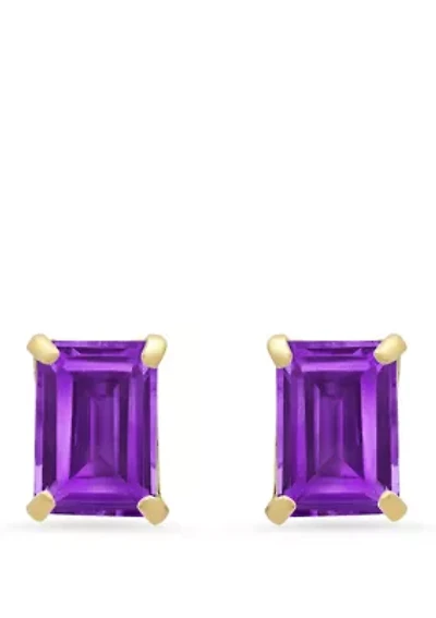 14k White Gold Solitaire Emerald-Cut Birthstone Stud Earrings