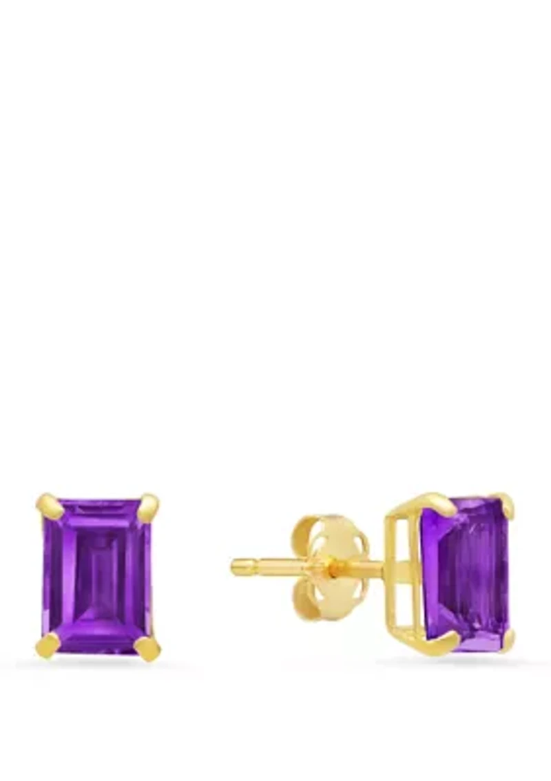 14k White Gold Solitaire Emerald-Cut Birthstone Stud Earrings