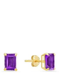 14k White Gold Solitaire Emerald-Cut Birthstone Stud Earrings