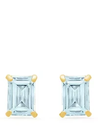 14k White Gold Solitaire Emerald-Cut Birthstone Stud Earrings
