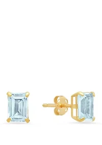 14k White Gold Solitaire Emerald-Cut Birthstone Stud Earrings