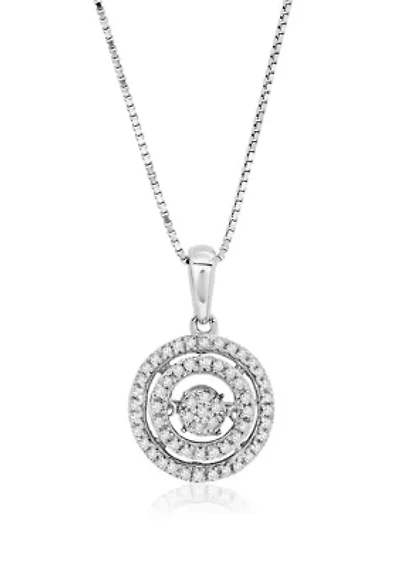 1/5 ct. t.w. Dancing Diamond Endless Love Double Halo Circle Pendant Necklace in 925 Sterling Silver 