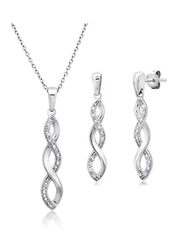 Genuine 1/10 ct. t.w. Diamond Infinity Pendant Necklace and Dangle Earring Set in Sterling Silver, 18 Inch
