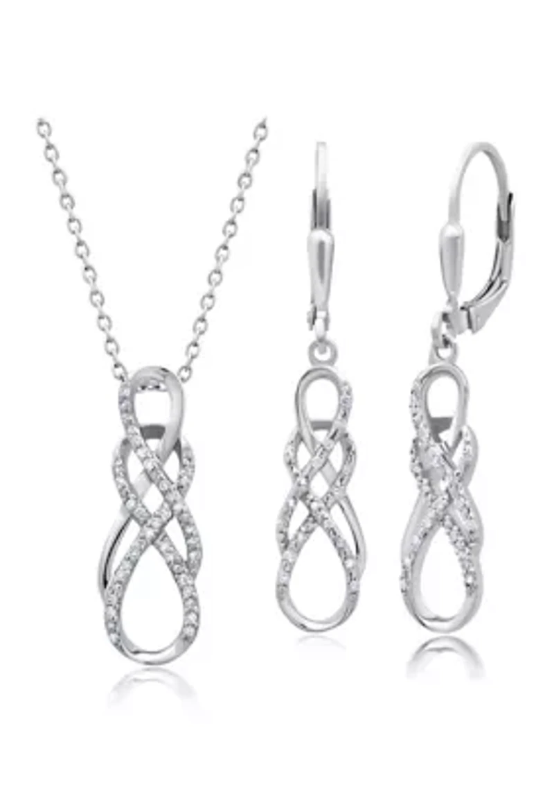 1/4 ct. t.w. Genuine Diamond Infinity Loop Pendant Necklace and Lever Back Drop Earrings Set in Sterling Silver