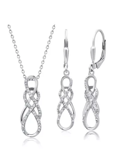 1/4 ct. t.w. Genuine Diamond Infinity Loop Pendant Necklace and Lever Back Drop Earrings Set in Sterling Silver 