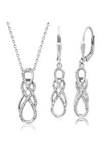 1/4 ct. t.w. Genuine Diamond Infinity Loop Pendant Necklace and Lever Back Drop Earrings Set in Sterling Silver 