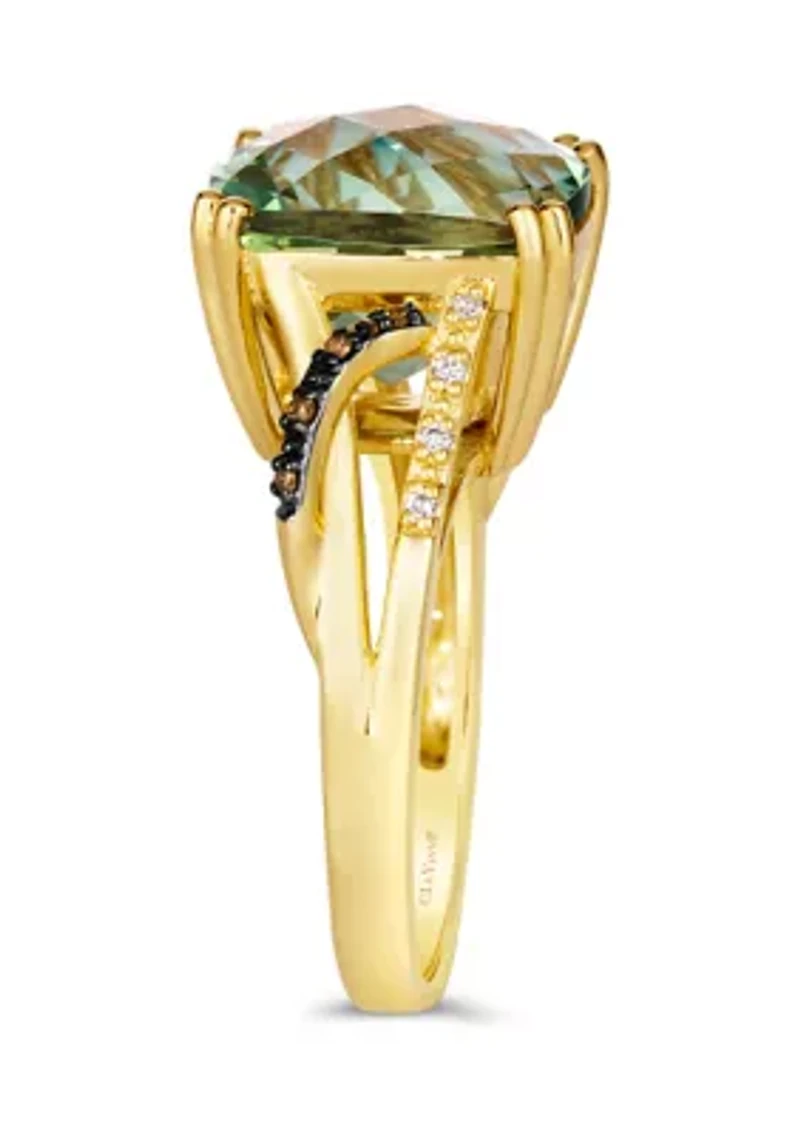 Ring featuring 6.5 ct. t.w. Mint Julep Quartz™, Chocolate Diamonds®, Nude Diamonds™ set 14K Honey Gold™