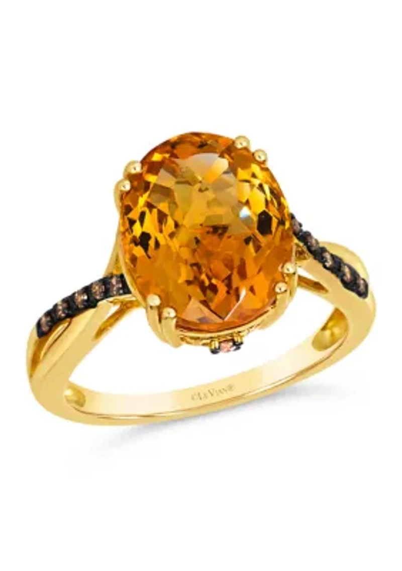4.25 ct. t.w. Cinnamon Citrine®, Nude Diamonds™, 1/10 Chocolate Diamonds® Ring  14K Honey Gold™
