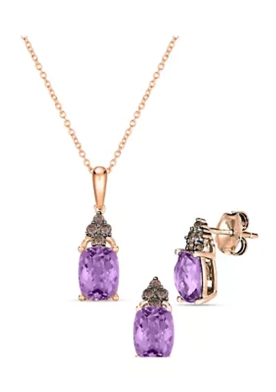 1/5 ct. t.w. Vanilla Diamond® and 2.75 ct. t.w. Amethyst Earrings and Pendant Necklace Set in 14K Strawberry Gold®
