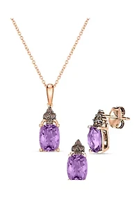 1/5 ct. t.w. Vanilla Diamond® and 2.75 ct. t.w. Amethyst Earrings and Pendant Necklace Set in 14K Strawberry Gold®