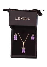 1/5 ct. t.w. Vanilla Diamond® and 2.75 ct. t.w. Amethyst Earrings and Pendant Necklace Set in 14K Strawberry Gold®