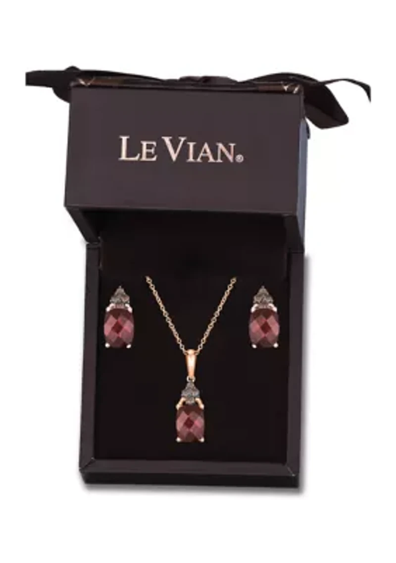 1/10 ct. t.w. Diamond and 3.85 ct. t.w. Rhodolite Pendant Necklace and Earrings Set in 14K Honey Gold™