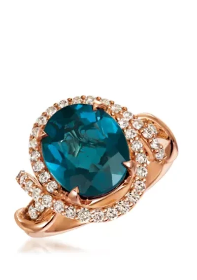 Creme Brulee® Ring featuring 5 1/3 ct. t.w. Deep Sea Blue Topaz™, 3/4 Nude Diamonds™ 14K Strawberry Gold®