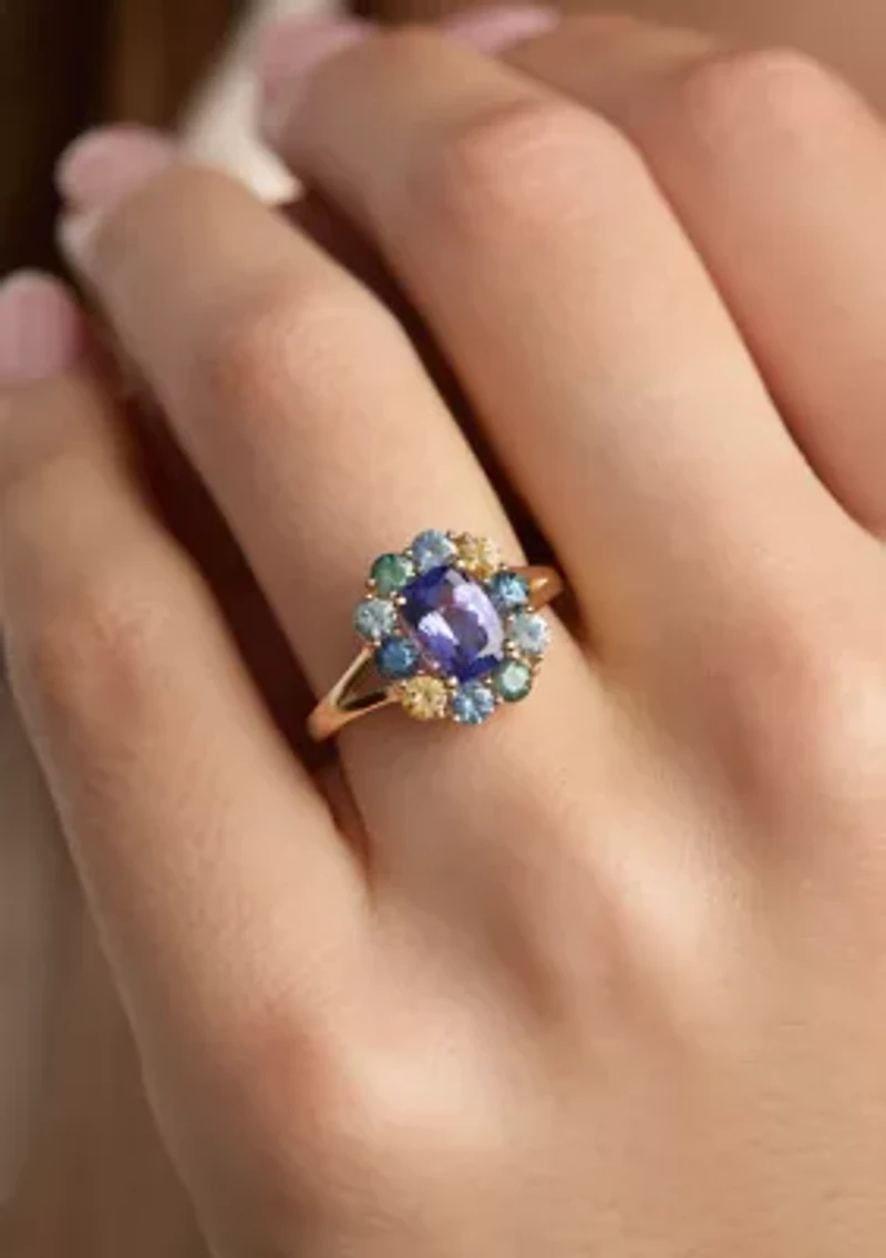 Ring featuring 1.25 ct. t.w. Blueberry Tanzanite®, 1.2 ct. t.w. Montana Sapphire Ombré™,  set in 14K Honey Gold™