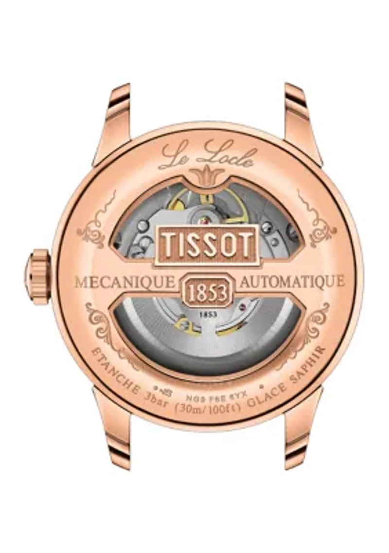 Rose Gold-Tone Stainless Steel Swiss Le Locle Black Leather Strap Watch 