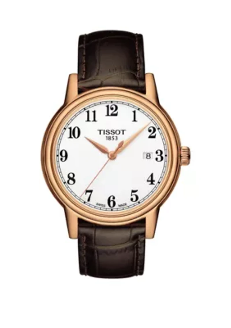 Rose Gold-Tone Stainless Steel T-Classic Carson Leather Strap Watch
