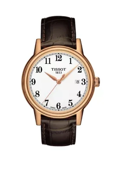 Rose Gold-Tone Stainless Steel T-Classic Carson Leather Strap Watch
