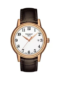 Rose Gold-Tone Stainless Steel T-Classic Carson Leather Strap Watch