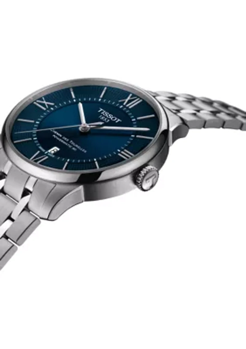 Stainless Steel Swiss Automatic T Classic Chemin des Tourelles Powermatic 80 Bracelet Watch 