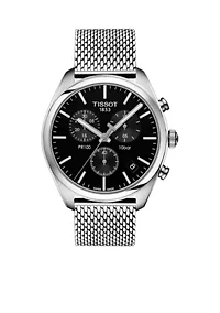Tissto Stainless Steel Men's Swiss Chronograph T-Classic PR 100 Stainless Steel Mesh Bracelet Watch 