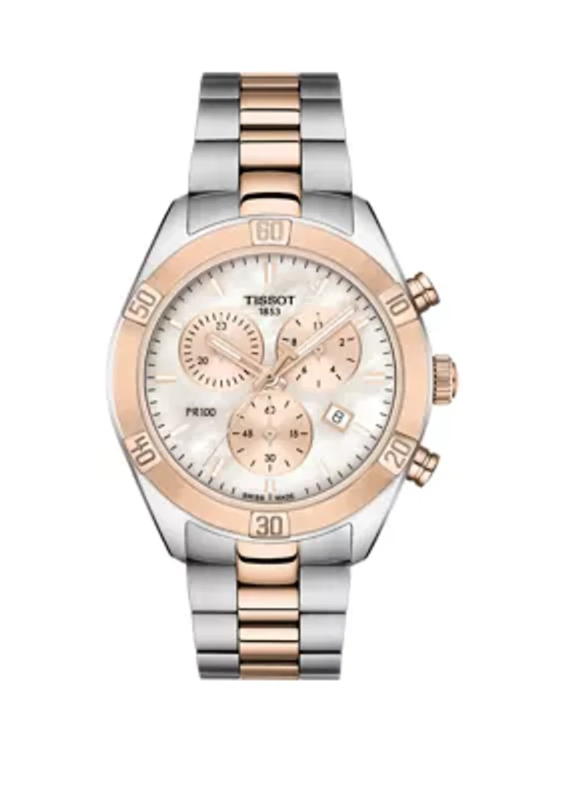 Women's PR100 Sport Chic Rose Gold Mother of Pearl Chronograph Watch