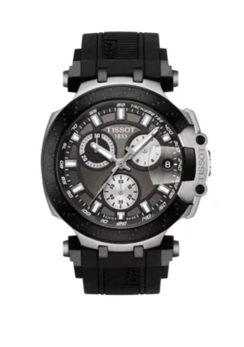 Men's Swiss Chronograph T Sport T Race Black Silicone Strap Watch 