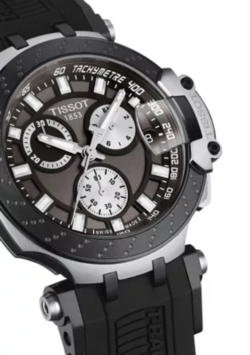 Men's Swiss Chronograph T Sport T Race Black Silicone Strap Watch 