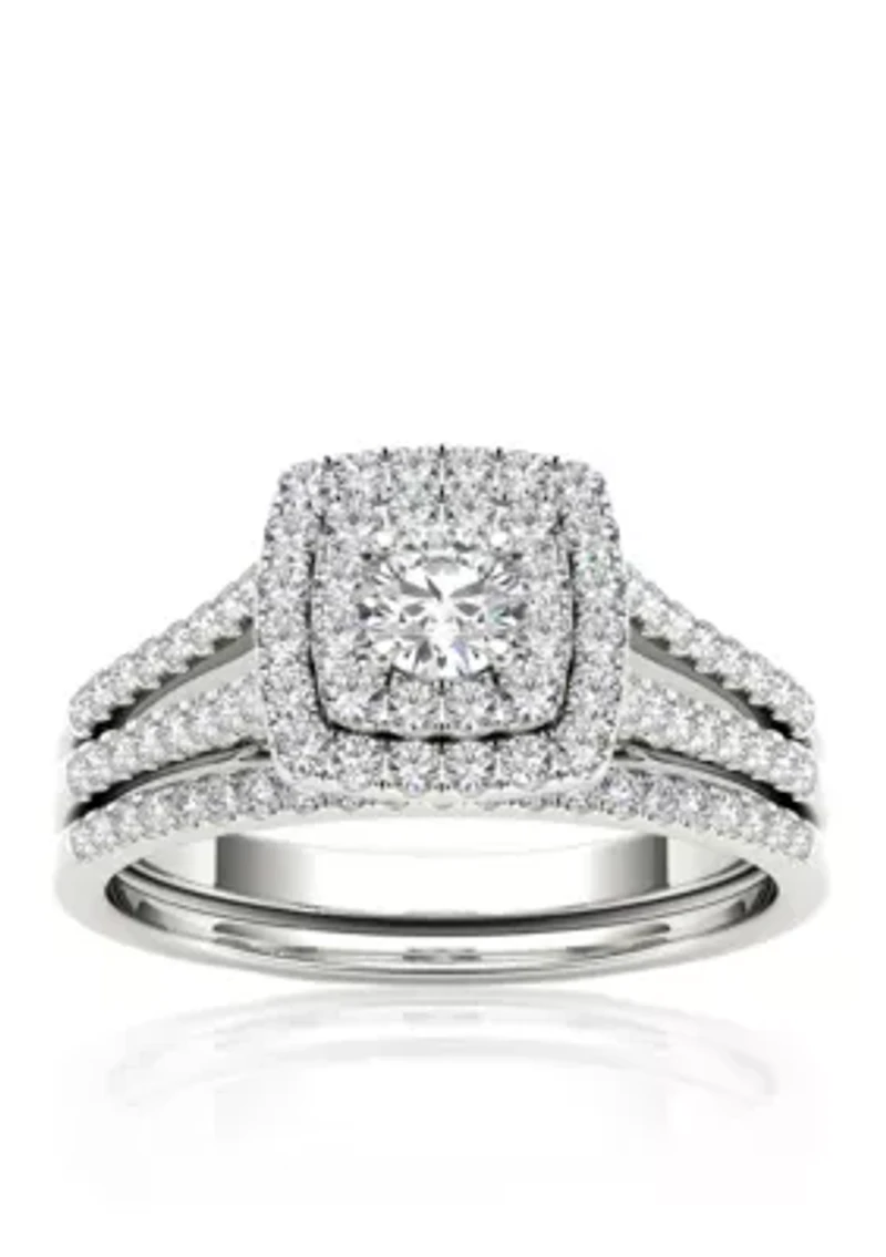 3/4 ct. t.w. Diamond Double Halo Engagement Ring Set 10k White Gold