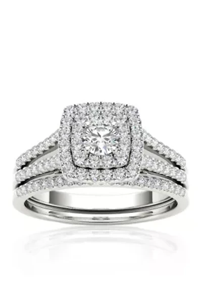 3/4 ct. t.w. Diamond Double Halo Engagement Ring Set 10k White Gold
