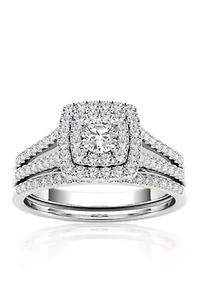 3/4 ct. t.w. Diamond Double Halo Engagement Ring Set 10k White Gold