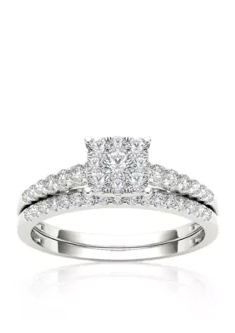 1/2 ct. t.w. Diamond Cluster Engagement Ring Set 10k White Gold