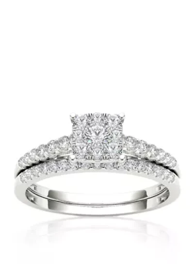 1/2 ct. t.w. Diamond Cluster Engagement Ring Set 10k White Gold