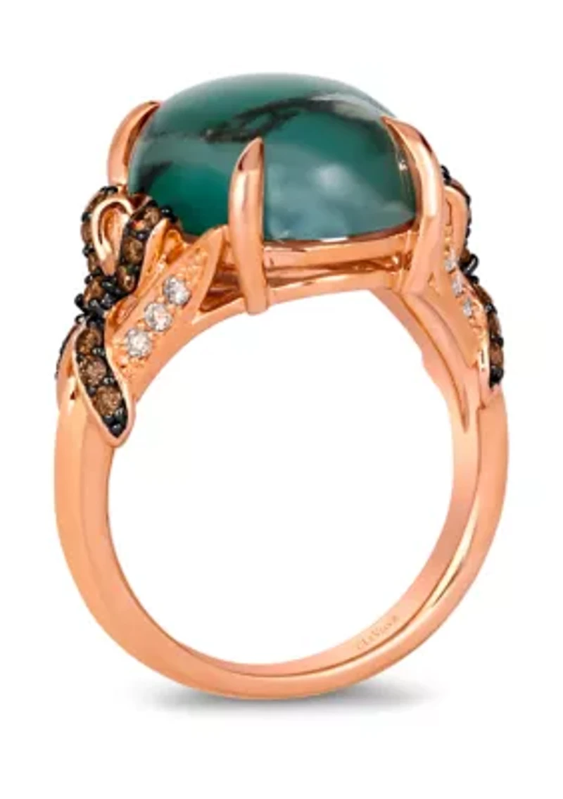 Ring featuring 7.25 ct. t.w. Peacock Aquaprase™, 1/4 ct. t.w. Chocolate Diamonds®, 1/10 ct. t.w. Nude Diamonds™ in 14K Strawberry Gold®