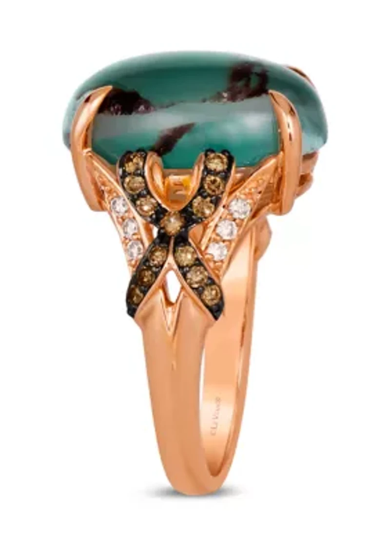 Ring featuring 7.25 ct. t.w. Peacock Aquaprase™, 1/4 ct. t.w. Chocolate Diamonds®, 1/10 ct. t.w. Nude Diamonds™ in 14K Strawberry Gold®