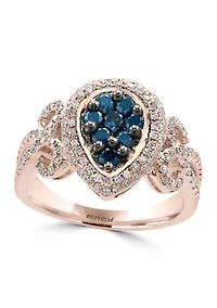  1/2 ct. t.w. Blue Diamond and 1/2 ct. t.w. White Diamond Ring in 14K Rose Gold