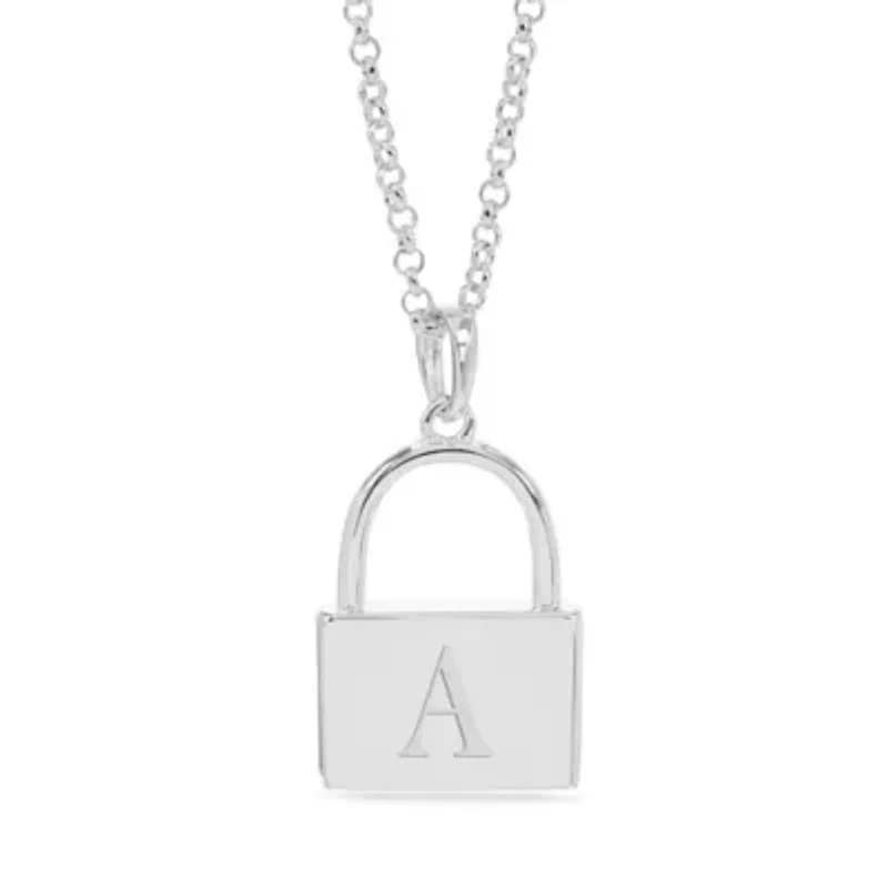 Initial Engraved Lock Pendant Necklace